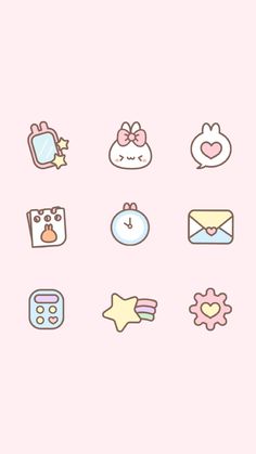 some cute little icons on a pink background