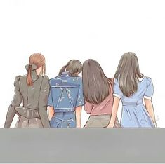 #squad 4 Friends Illustration, Besties Group Dp, 4 Best Friends, Avengers Cartoon, Anime Sisters, Blackpink Poster