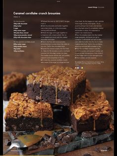 an advertisement for caramel chocolate crunch brownies