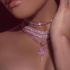 Gender: Women Luxury Pink Choker Necklace, Luxury Pink Cubic Zirconia Jewelry, Luxury Cubic Zirconia Chain Necklace For Women, Luxury Pink Necklace With Complimentary Chain, Luxury Elegant Pink Tennis Necklace, Ice Necklace, Hiphop Jewelry, Pink Tennis, Ankh Necklace