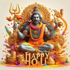 an image of a happy holi greeting card with lord ganesha on it