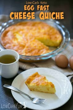 a slice of low carb keto cheese quiche on a plate