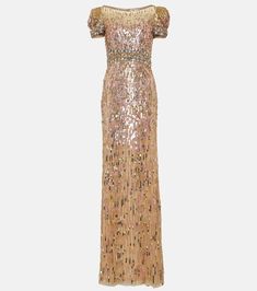 Embellished gown in gold - Jenny Packham | Mytheresa Gown Gold, Embellished Gown, Tulle Gown, Jenny Packham, Dress The Population, Clothing Size Chart, Buy Dress, Invisible Zipper, Evening Wear