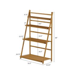 a wooden shelf with three shelves and measurements