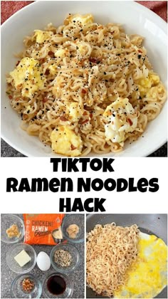 the ingredients for this ramen noodle hack include eggs, cheese and seasonings