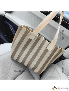 BirdinBag - Chic Striped Colorblock Tote: Stylish Shoulder Bag for Casual Beach Style Striped Summer Bags For Daily Use, Trendy Canvas Shoulder Bag For Beach Season, White Square Beach Bag With Large Capacity, Striped Rectangular Shoulder Bag For Travel, Chic Striped Bags For Vacation, Chic Striped Shoulder Bag For Vacation, Square Shoulder Bag For Beach Season Shopping, Square Shoulder Bag For Beach Season, White Square Summer Bag