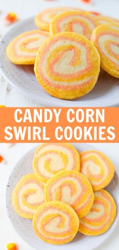 candy corn swirl cookies on a plate