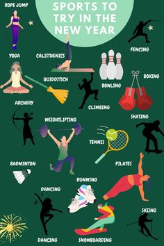 a poster with different types of sports equipment