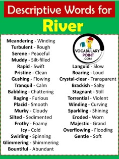 the descriptive words for river are shown in green and red, with white lettering on it