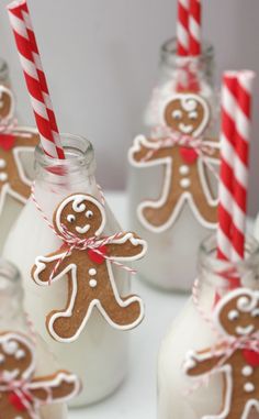 gingerbread cookies and candy sticks in mason jars