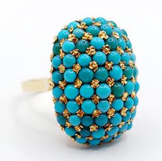 Vintage Cocktail Ring 18k Set With a Multitude of Turquoise Cabochons in Flower Settings circa 1960 - Etsy