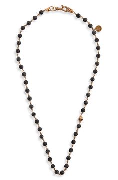 Weathered stones add natural charm to a charming necklace with a warm brass sheen. 1/4" width; 23 7/8" length Brass/stone Imported Weather Stones, Stone Bead Necklace, Necklace Mens, Black Bead Necklace, Stone Beaded Necklace, Shine Bright Like A Diamond, John Varvatos, Lava Bead, Station Necklace