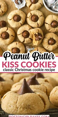 peanut butter kiss cookies with chocolate on top