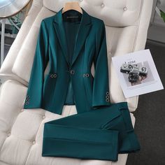 Product information:   Main fabric composition: polyester (polyester fiber)   Main Fabric Component 2: Spandex  Color: Purple suit+pants, Black suit+pants, Military green suit+pants, Blue suit+pants  Style Type: Temperament Commuting    Size Information:  Size: S, M, L, XL, XXL, XXXL, XXXXL, XXXXL    <img src="https://cc-west-usa.oss-us-west-1.aliyuncs.com/a4b3b2ef-4fbf-4dce-93d... Chique Outfit, Womens Professional Fashion, Formal Blazer, Elegant Blazers, Blazer Jeans, Professional Wardrobe, Traje Casual, Blazer Set, Women Formals