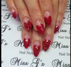 Heart Nails Red, Love Heart Nails, Nice Hands, Nails Heart, Diy Lace Ribbon Flowers, Nail Gems, Valentine Nails, Heart Nail, Nails Red