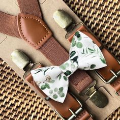 Sage Green Floral Bow Tie & Brown Vegan Buckle Suspenders for Wedding, Ring Bearer Outfit, Gift for Groomsmen Wedding Outfit - Etsy Green Wedding Ring Bearer, Country Ring Bearer Outfit, Sage Ring Bearer, Sage Green Accessories, Wedding Ring Bearer Outfit, Weddings Ring, Ring Bearer Gift, Wedding Ring Bearer