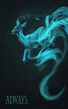 an artistic painting of a deer in the air with water swirling around it's body