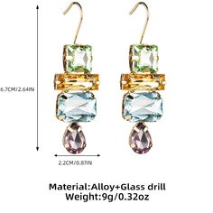 Rhinestone earrings-Fashion Multi Transparent Glass Rhinestone Dangle Earrings Simple Elegant Candy Color Hook Earring Boho Dangle Earring Women Style: TRENDY Shape\pattern: Geometric Metals Type: Zinc alloy Material: Rhinestone Gender: Women Model Number:2255800134731231 Note: Since the ear pin is made of silver material, it is slightly soft and comfortable to wear. Therefore, the ear pin may be bent during transportation, which is normal. If you mind, please do not place an order. Trendy Crystal Earrings For Pierced Ears, Trendy Jeweled Dangle Earrings, Trendy Dangle Crystal Earrings With Rhinestones, Trendy Jeweled Drop Earrings, Trendy Crystal Dangle Earrings, Elegant Dangle Crystal Earrings For Summer, Elegant Summer Crystal Dangle Earrings, Trendy Crystal Earrings With Rhinestones, Elegant Multicolor Crystal Earrings