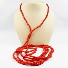 14 Karat Yellow Gold Long Necklace With 4MM Coral Beads with a Lobster Clasp. 72 Inches in length. Elegant Orange Hand-strung Necklace, Elegant Red Coral Necklace With Large Beads, Formal Long Necklace With Polished Beads, Single Strand Red Coral Round Beads, Single Strand Round Red Coral Beads, Elegant Red Coral Beads For Jewelry Making, Elegant Multi-strand Red Coral Beaded Necklaces, Single Strand Red Coral Beads, Red Coral Round Beads Single Strand