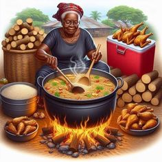 an image of a woman cooking food on the fire