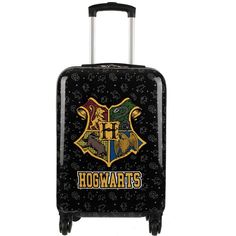 You're ready for anything with this awesome Harry Potter rolling luggage! This rolling luggage features a colorful Hogwarts logo on a shiny hard, durable black shell covered with repeating Hogwarts House mascots. This durable bag measures 22.1"H x 14"W x 8.3"D. It has a space-saving collapsible main compartment, retractable handle, and wheels to make travel days so much easier! Black Luggage With Case For Travel, Black Travel Luggage With Case Included, Black Rectangular Cases For Overnight Trips, Harry Potter Suitcase, Hogwarts Logo, Harry Potter Travel, Harry Potter Crest, Cute Animal Quotes, Harry Potter Items