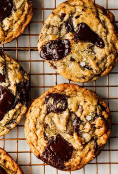 chocolate chip cookies cooling on a wire rack