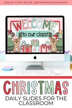 Make your school days extra MERRY and BRIGHT with these adorable and fun Cutesy Christmas daily slides. These Christmas daily slides are in a vibrant, fun color palette and feature so many different layouts and options to make your school day flow as smoothly as possible. These Cutesy Christmas Classroom Daily Slides come with over 200+ options (some with fully text-editable slides & some with pre-made headers for you)! These slides are the perfect method to provide an easy Classroom Slides, Fun Color Palette, Classroom Management Tool, Teacher Organization, Fun Color, Classroom Posters