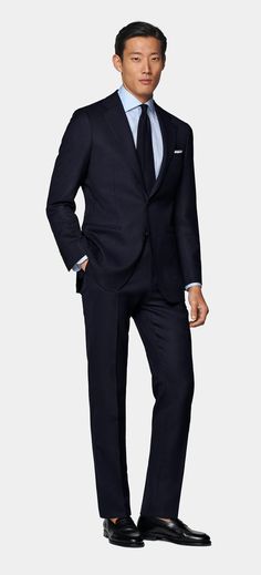 Navy Perennial Tailored Fit Havana Suit in Stretch Wool | SUITSUPPLY US Timeless Slim Fit Suits With Welt Pockets, Slim Fit Suit With Pressed Crease For Business Casual, Slim Fit Suits With Pressed Crease For Business Casual, Slim Fit Suits With Concealed Placket And Suit Collar, Slim Fit Suits With Concealed Placket For Business Casual, Navy Slim Fit Suit With Notch Lapel, Slim Fit Notch Lapel Suits For Business Trips, Navy Three-piece Suit With Notch Lapel For Business Casual, Navy Fitted Timeless Suit