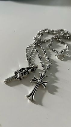 #chrome #jewelry #necklace #pendant Chrome Jewelry, Hellboy Tattoo, Grunge Fits, Goth Accessories, Mens Silver Jewelry, Bling Acrylic Nails