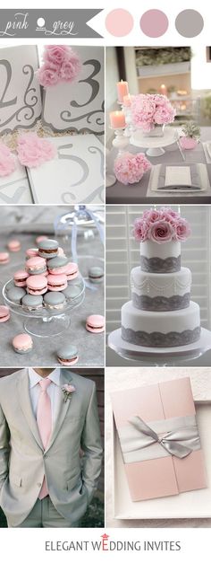 a collage of photos with pink and grey accents