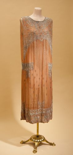 fashionableartexhibit: “ Just peachy. Mid 20s sheath with beadwork. Private collection Photo by David Kirk Photography. ” Look Gatsby, Tangerine Dress, Peach Gown, 1920s Dress