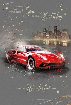 a red sports car with the words, for you on your birthday