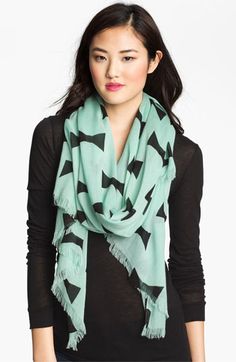 kate spade new york 'bow tie - large' scarf | #Nordstrom Mint Green Scarf, Wraps And Shawls, Kate Spade Scarf, Bow Scarf, Color Block Scarf, Golden Logo, Sheer Scarf, Tie Scarf, Square Silk Scarf