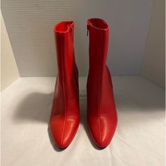 Nine West Red Boots With 8-1/2” Zipper Closure - 4” Heel - Nwot - Man Made Upper Textile Lining - 8m - Boots Have Side Seam And Zipper Is On The Inside. Smoke/Pet Free Home. Red Party Boots With Zipper Closure, Red Ankle Boots With Zipper Closure, Red Boots With Zipper Closure For Fall, Red Synthetic Ankle Boots, Red High-top Synthetic Boots, Red Leather Boots With Zipper Closure, Pointed Toe Red Faux Leather Boots, Red Pointed Toe Faux Leather Boots, Leather High Heel Boots