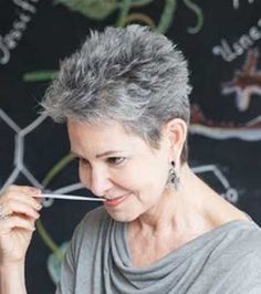 Short Grey Haircuts, Women Images, Gorgeous Gray Hair, Spiky Hair, Gray Hair Cuts, Curly Pixie, Short Grey Hair, Super Short Hair, Haircut For Older Women