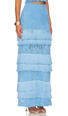 Find PATBO Fringe Lace Maxi Skirt In Blue on Editorialist. PatBO Fringe Lace Maxi Skirt in Blue. - size 10 (also in 2) PatBO Fringe Lace Maxi Skirt in Blue. - size 10 (also in 2) Self: 89% polyamide 7% elastane 4% polyester Lining:95% polyester 5%elastane Contrast Fabric: 100% polyester. Made in Brazil. Hand wash . Partially lined. Hidden back zipper closure. Tiered styling with fringe trim, and back vent. Jersey fabric with eyelet detail Item not sold as set. Skirt measures approx 45 in length. Ole Miss Gameday, Lace Maxi Skirt, Maxi Lace Skirt, Vibrant Energy, Ole Miss, Gameday Outfit, Lace Maxi, Local Artisans, Fringe Trim