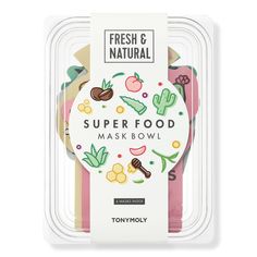 Super Food Bowl Sheet Mask Set - TONYMOLY | Ulta Beauty Superfood Bowl, Mask Bowl, Peach Fruit, Trendy Face Masks, Super Food, Face Mask Set, Super Bowl Food, Face Hydration, Tony Moly