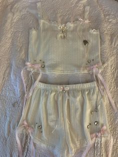 White Pastel Cami & Shorts Set to Wear Out or Pajamas Set Lace Pink Coquette Rose Diamonds Rhinestones - Etsy