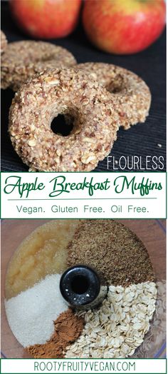 an apple breakfast muffins recipe is shown in three different pictures