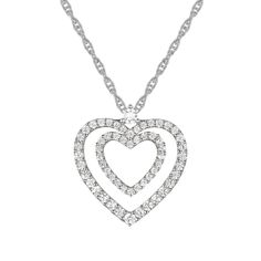 Meaningful and sweet, this diamond double heart pendant modernizes a classic accessory with 57 round single cut and two brilliant cut diamonds in 10K white gold. Refresh your jewelry lineup with a go-to piece featuring the quality and sentiment dazzling favorites are made of. | Diamond Double Heart Pendant Necklace | 10K White Gold (3/8 ct. tw.) | Helzberg Diamonds Diamond Heart Necklace, Heart Necklaces, Helzberg Diamonds, Heart Necklace Diamond, Heart Pendant Diamond, Double Heart, Diamond Heart, Heart Pendant Necklace, Diamond Pendant