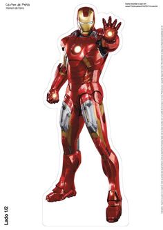 an iron man standing in front of a white background with his hands out to the side