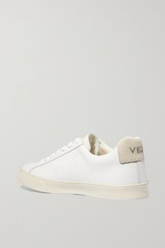 White + NET SUSTAIN Esplar suede-trimmed leather sneakers | VEJA | NET-A-PORTER White Sneakers With Stitched Sole For Everyday, Everyday Low-top Sneakers With Leather Sole, Low-top Canvas Sneakers With Leather Sole, White Leather Custom Comfortable Sneakers, Comfortable Custom White Leather Sneakers, Comfortable White Leather Custom Sneakers, Stylish Walking Shoes, Sneakers Veja, Net Sustain