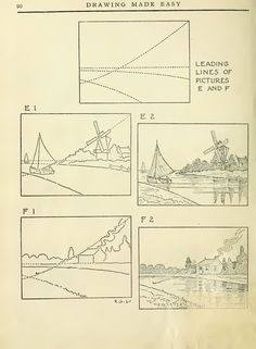 an old book with drawings and instructions on how to draw windmills in the water