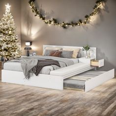 Product Dimensions Assembled Length (in.):118.00 Assembled Width (in.):77.60 Assembled Height (in.):29.90 Weight (lbs.):215.00 Product Description: Elevate your bedroom with the Full Size Wood Storage Hydraulic Platform Bed in elegant white. Cute Bedframes, Bedframe Ideas, Sliding Bed, Bed Frame Ideas, Platform Bed With Trundle, Modern Beds, Storage Beds, Bed With Trundle, New Bed