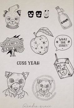 some stickers that are on top of a piece of paper with the words cuss yeah