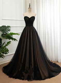 Tulle Prom Dress A Line, Long Party Dress, A Line Evening Dress, Beaded Tulle, Dress Tulle, Prom Dress Shopping, فستان سهرة, Black Tulle, Tulle Prom Dress