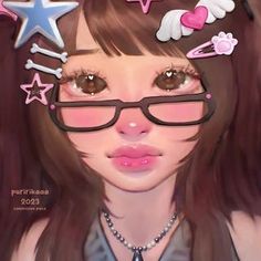 a digital painting of a girl with glasses and stars on her head