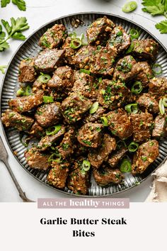 garlic butter steak bites on a plate