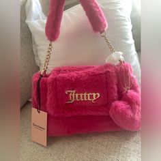 This Bag Is So Cute! It’s Super Girly And Fun. The Hardware Is Gold With Rhinestones. The Interior Is Beige With Black Logos. Was Viral On Tiktok. Haven’t Worn It And Need The Space. Nwt Fluffy Shoulder Bag, Free Love, Juicy Couture Bags, Couture Bags, Juicy Couture, Shoulder Bags, Hot Pink, Purse, Shoulder Bag