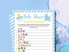 a baby shower game with pacifier, diaper and other items on the table